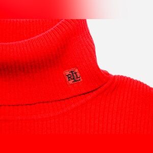 VTG Lauren Ralph Lauren Women Large Red L/S Cotton Blend Turtleneck Sweater